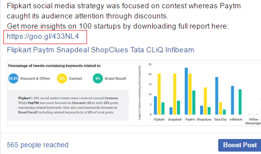 Figure 6: A Facebook post using UTM link