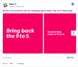 Slack facebook ad example