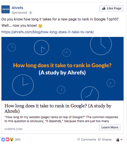 ahrefs social media ad on how to rank in google top 10