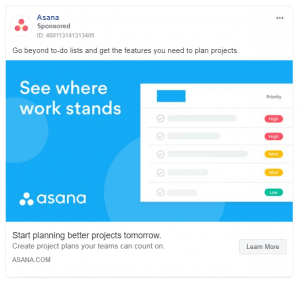Asana Facebook Ad Example