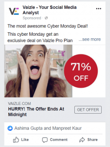 Vaizle Social Media Ad on Cyber Monday